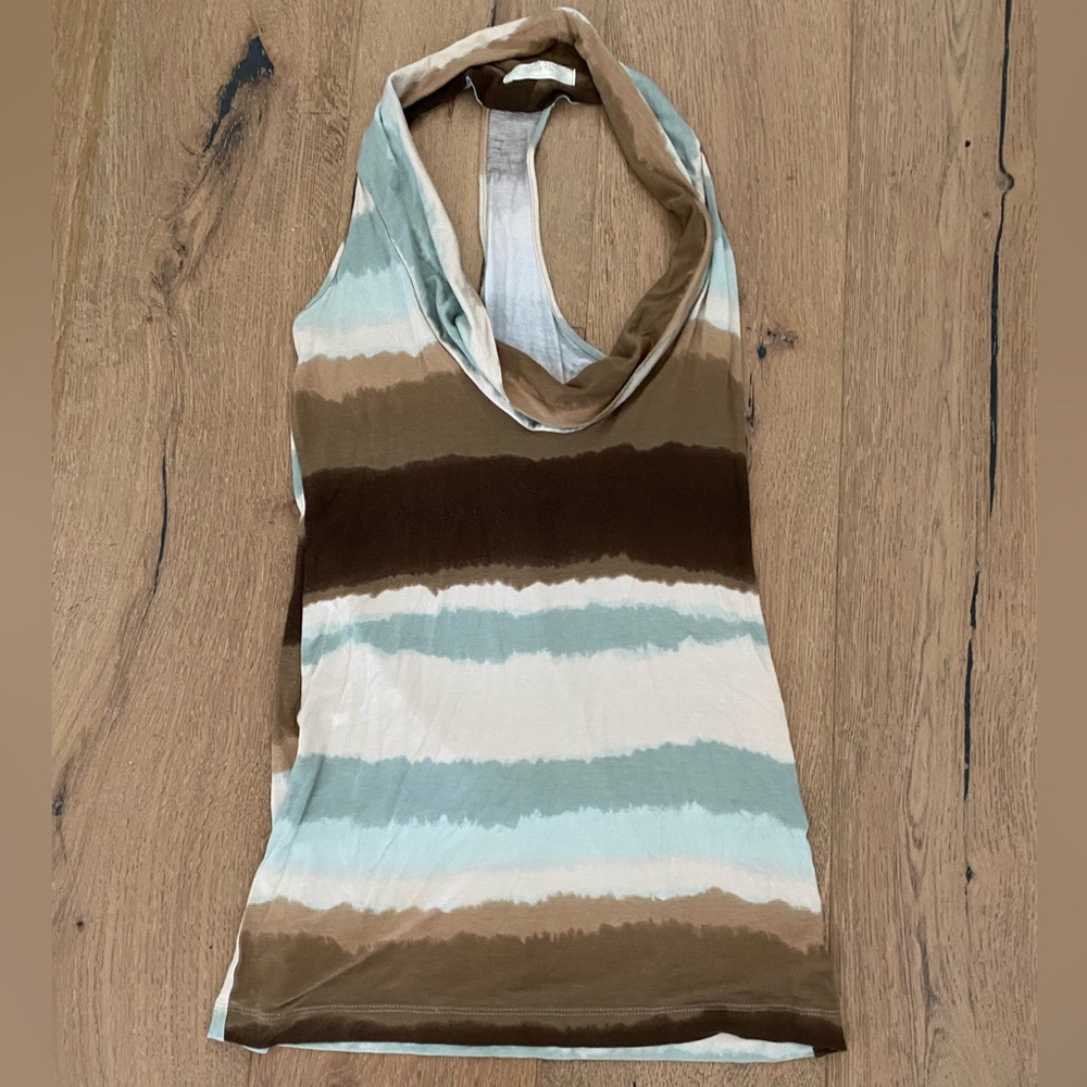 Blue and White Sleeveless Fitted Tank Top